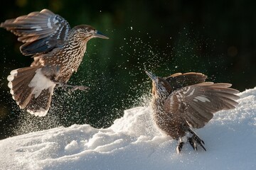 Spotted nutcracker in flight