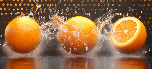 orange fruits falling into splash