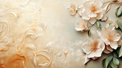 Elegant white flowers on textured beige and blue background
