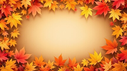 Frame with autumn leaves, beige background 