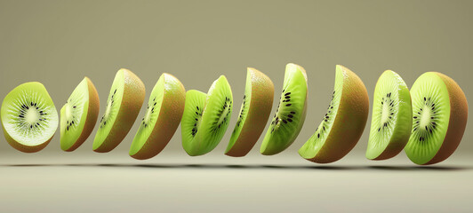 kiwi fruit in a row.