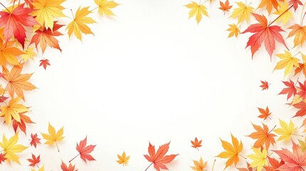 Frame with autumn leaves, white background 