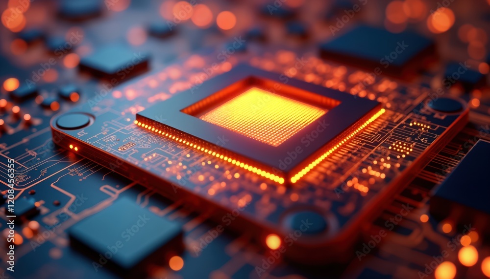 Poster extreme close-up view of quantum processor chip. superconducting qubits, quantum computing architect