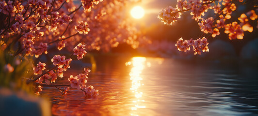 beautiful spring landscape with a blooming tree in the forest.