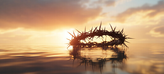 cross of the thorns on the sunset.