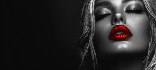 beauty woman with red lips.