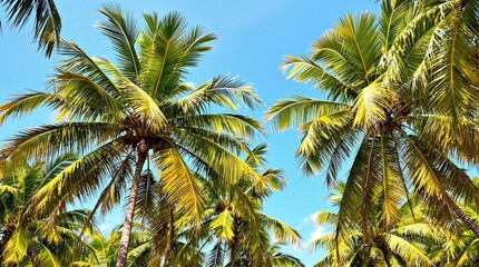 Fototapeta premium Green palm trees against blue sky