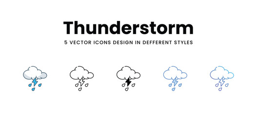 Thunderstorm icons in different style vector stock illustration