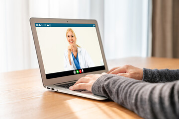Doctor video call online by modish telemedicine software application for virtual meeting with patient