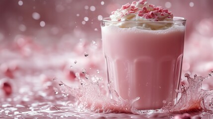 Decadent Pink Milkshake with Creamy Toppings and Sprinkles