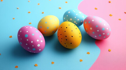 Colorful easter eggs on pastel background for holiday celebration and creative design