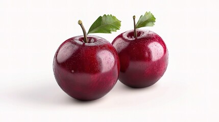 Glossy Cranberry Berries with Fresh Green Leaves Isolated Image