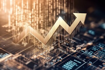 Growth projection represented by an upward arrow graph on a digital display