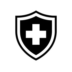Obraz premium Antivirus icon. Protection Shield with Cross in Black and White