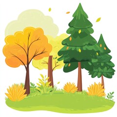 Autumnal forest scene with colorful trees and foliage