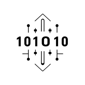 Binary Code icon and Logo Design with Radiating Lines in Black and White
