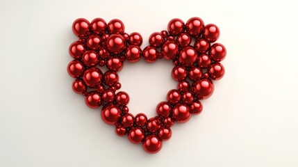 Heart-shaped cluster of shiny red spheres on a light background