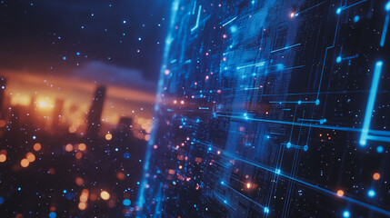 Obraz premium smart, digital, city, connection, network, innovation, Smart digital Innovation city with connection network reciprocity over the cityscape. of future smart wireless digital city and social media netw