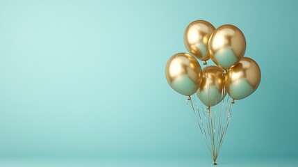 A collection of gold party balloons isolated on a cutout background.