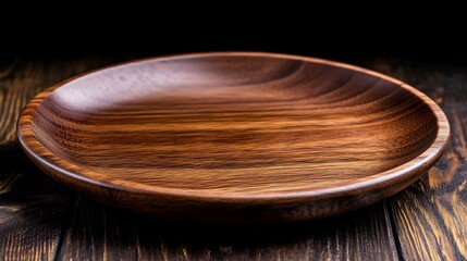 Obraz premium Elegant Empty Wooden Plate on Dark Rustic Table