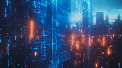 Obraz premium Smart digital Innovation city with connection network reciprocity over the cityscape. of future smart wireless digital city and social media networking systems that connects people with in city