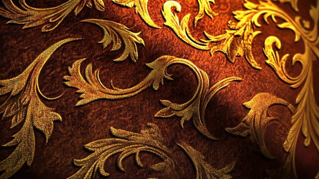 Ornate vintage gold pattern on rich brown fabric creating a luxurious and elegant texture in interior design