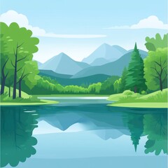 Serene Mountain Lake Landscape With Lush Green Trees
