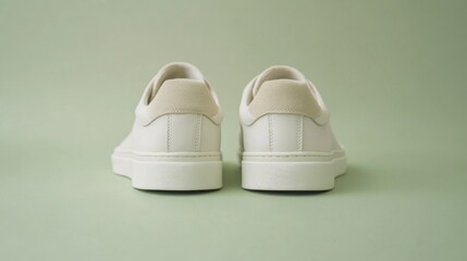 Fototapeta premium White leather sneakers, studio shot, pastel background, product photography