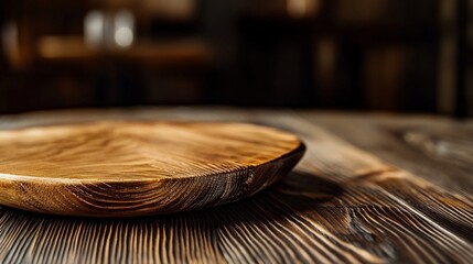 Rustic Wooden Platter on Dark Table
