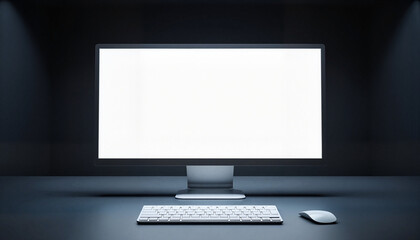 Minimalist computer setup with blank screen, focus on technology
