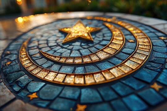 Golden Star And Crescent Moon Mosaic Design