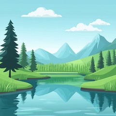 Serene Mountain Lake Landscape with Evergreen Trees