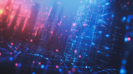 Obraz premium Smart digital Innovation city with connection network reciprocity over the cityscape. of future smart wireless digital city and social media networking systems that connects people with in city