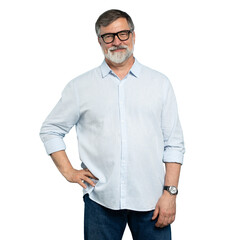Bearded middle-aged man wearing glasses posing over transparent background