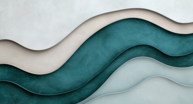 Abstract wavy background with teal, beige, and gray colors