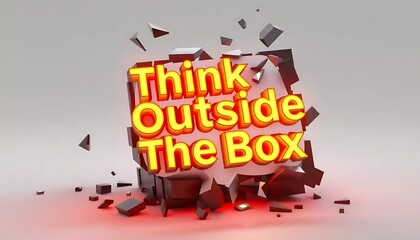 Illuminated words breaking through a box symbolize innovative thinking