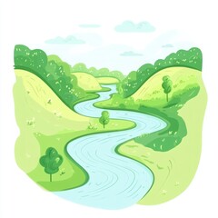 Obraz premium Serene River Winding Through Lush Green Hills