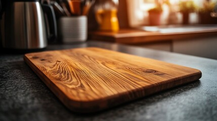 Rustic Wooden Cutting Board on Kitchen Counter