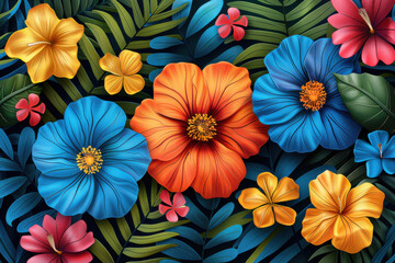 Obraz premium A visually striking March card showcases an array of vibrant flowers and lush green foliage, embodying the lively spirit of spring. Perfect for seasonal greetings and celebrations.