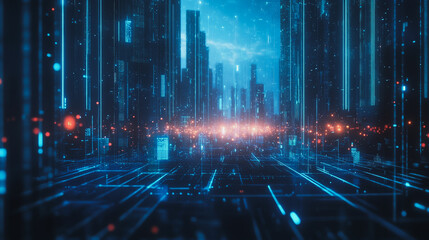 Smart digital Innovation city with connection network reciprocity over the cityscape. of future smart wireless digital city and social media networking systems that connects people with in city