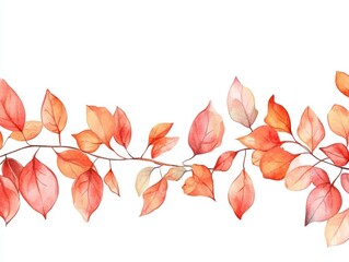 Watercolor Autumn Border with Fallen Leaves for Greeting Cards and Wedding Invitations
