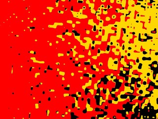 Bold abstract background with a vibrant, chaotic pattern in red, yellow, and black