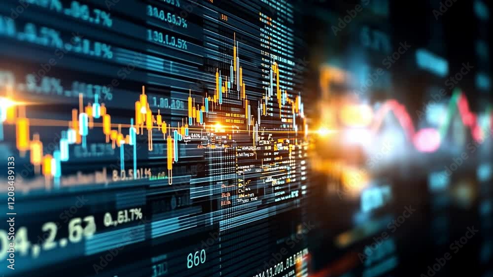 Poster dynamic financial graph displaying stock market trends and data in 4k resolution