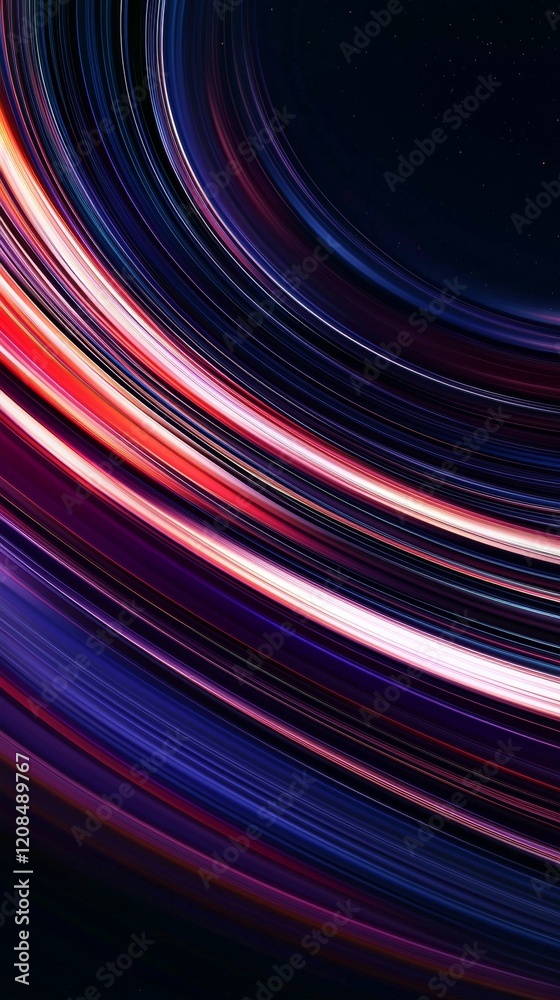 Poster abstract background showing colorful streaks creating curved lines on dark background with stars, pe