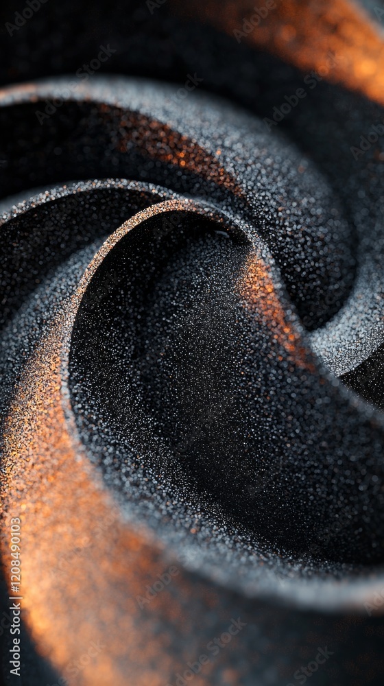 Poster Abstract black and orange swirling shape with granular texture creates a visually captivating and dynamic composition, perfect for adding a touch of modern elegance and intrigue to any project