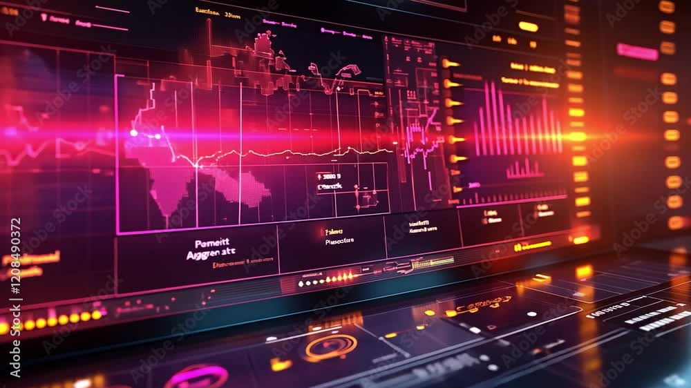 Poster modern tech display featuring global metrics and analysis through advanced data visualization