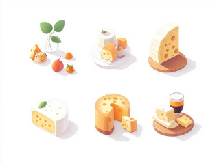 Ic&ocirc;nes de fromages en 3D sur fond blanc