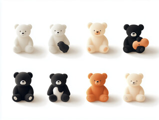 Obraz premium Icônes d'ours en peluches en 3D sur fond blanc