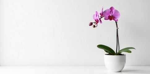 Pure white background with an orchid in a pot, flowers, orchid, white