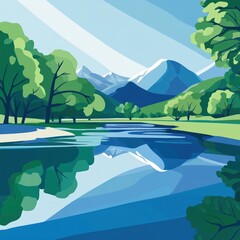 Serene River Reflecting Majestic Mountains and Lush Greenery